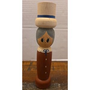 Vintage Scandinavian Folk Art Wooden Candle Holder Hand Painted Woman Swedish